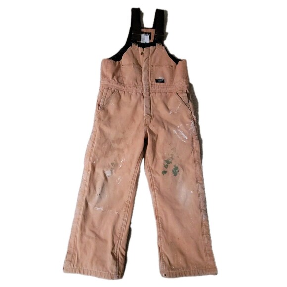 Walls Overalls Mens 36 Tan Thrashed Insulated Distress Paint Splatter Duck Bibs - Picture 3 of 16